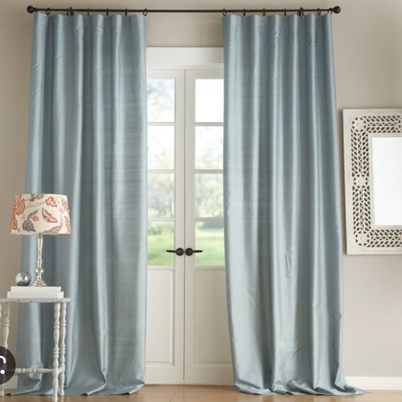 Pottery Barn Silk Dupioni Drape panels in color Blue Dawn. 50”x96” - Picture 2 of 4